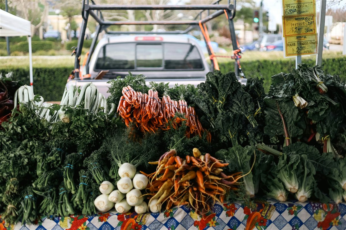 Fresh seasonal produce at a farmers market